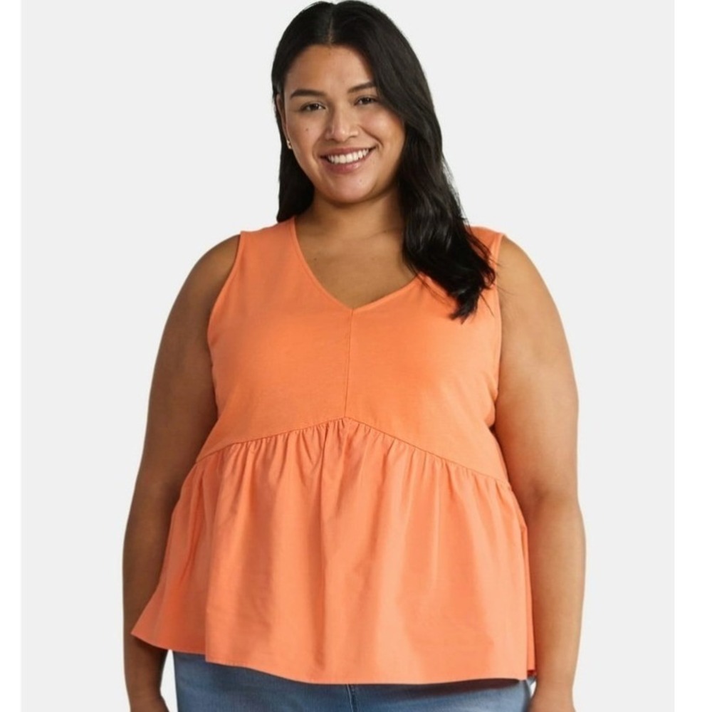 Terra & Sky Sleeveless Peplum Tunic Tank Spring Orange 1X (16W–18W)‎ NWT